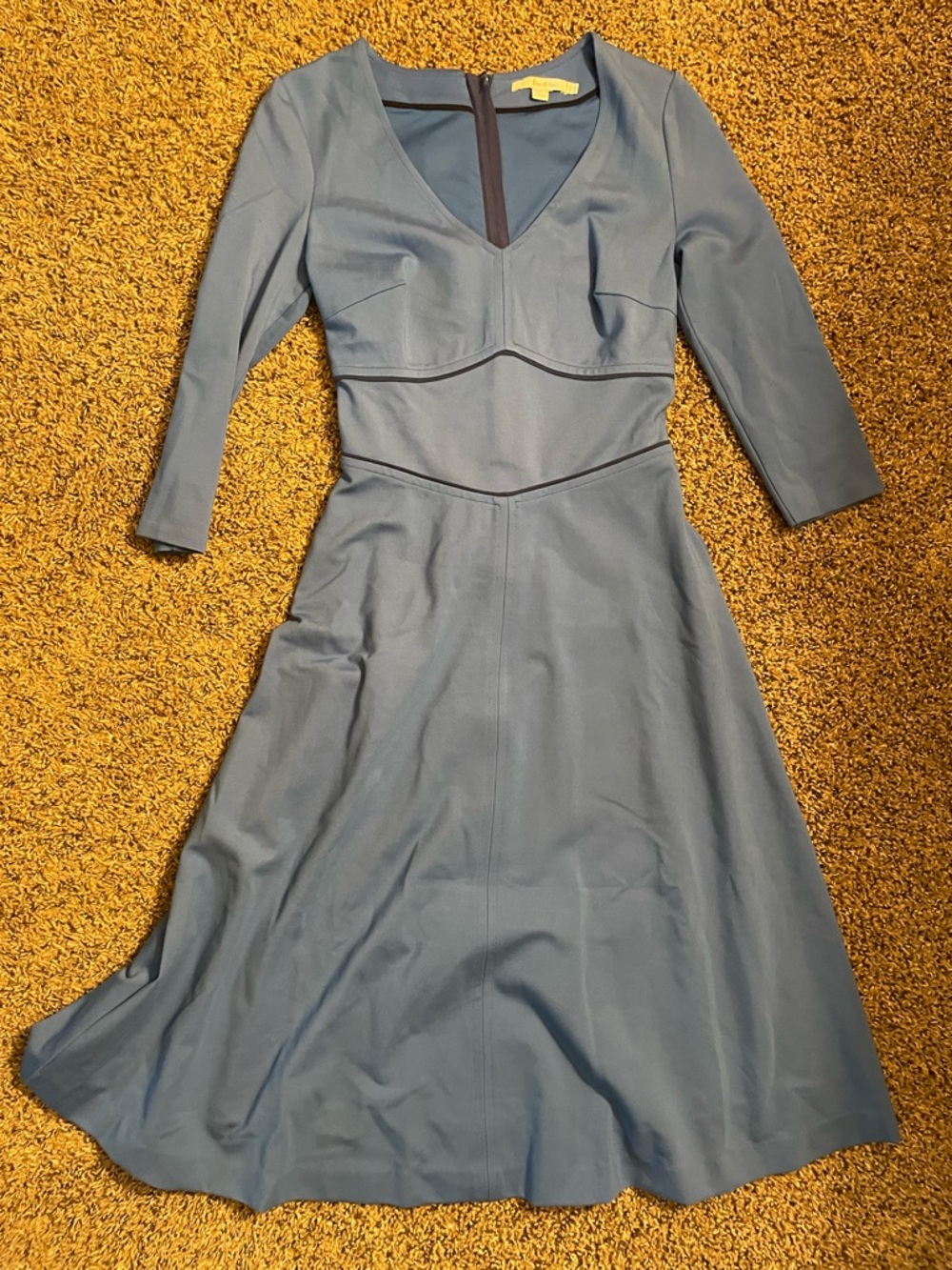Boden Slate Blue Fit-and-Flare V-Neck Long Sleeve Dress Size 4 Long